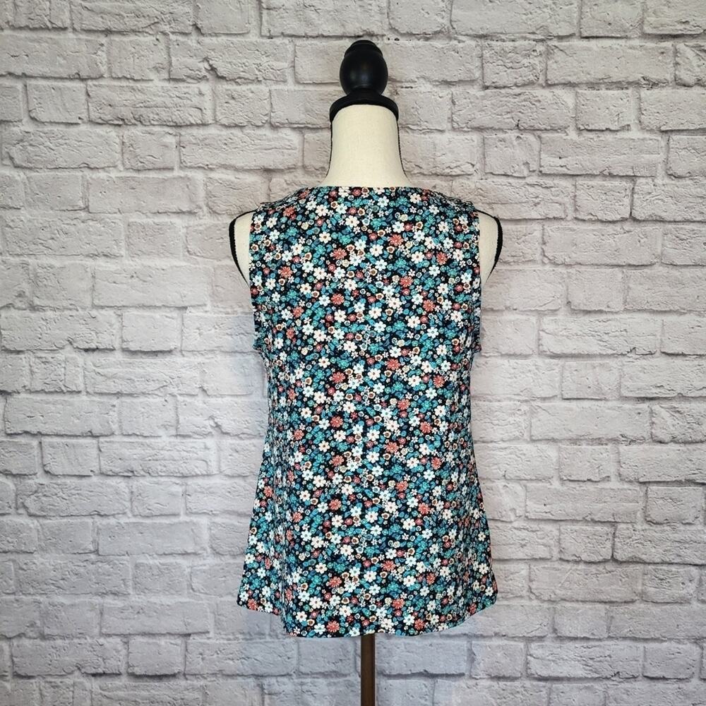 Lands End Swim Top Tankini 6 Black Blue Coral Ditsy Floral Padded Scoop Neck 14P - Picture 5 of 8